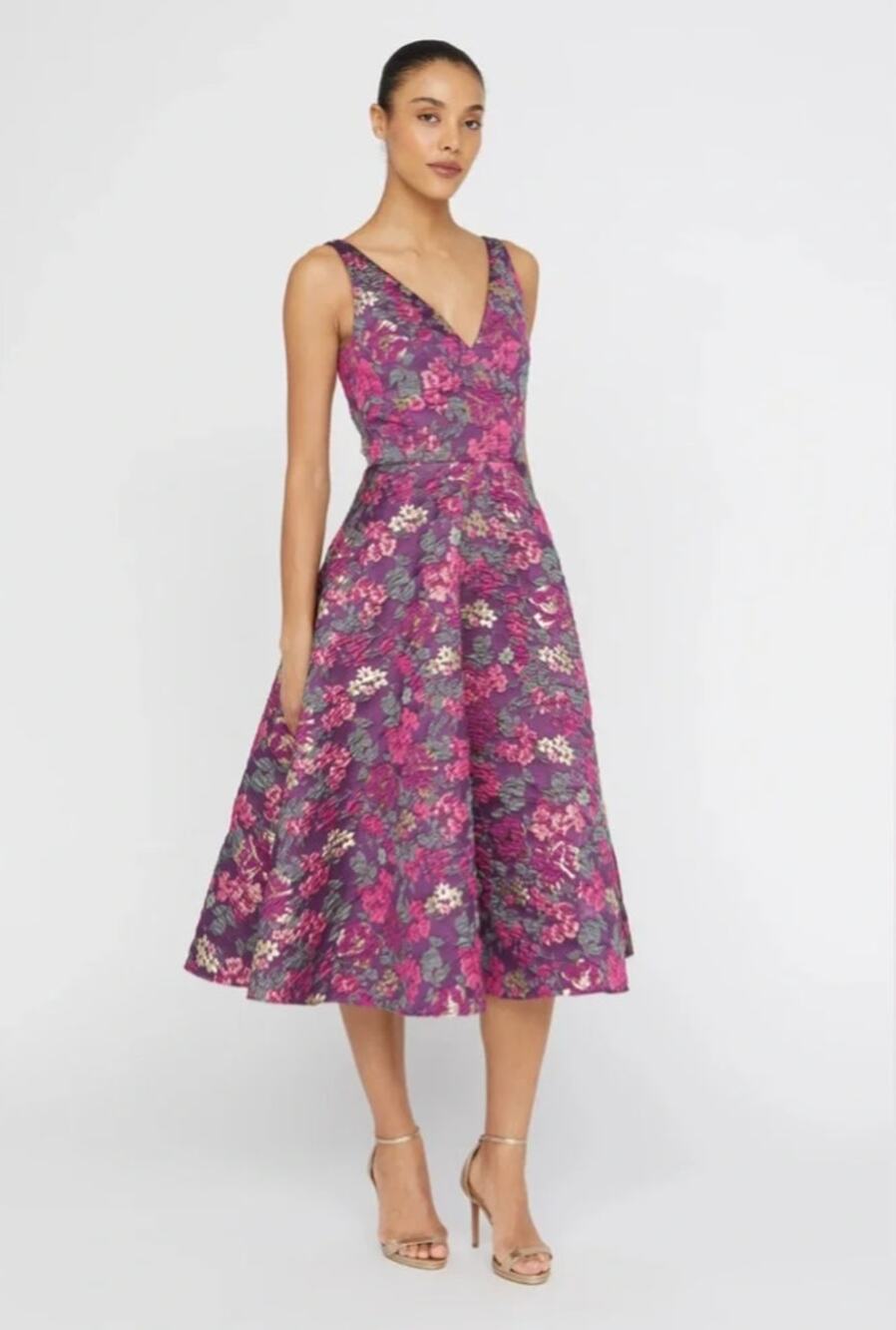 Theia Pia Jacquard Tea-Length Dress 4 NEW